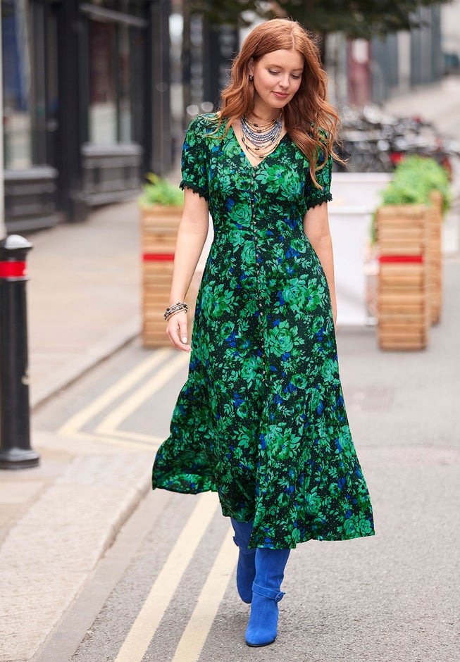 V-Neck Tiered Midi Dress image number 0