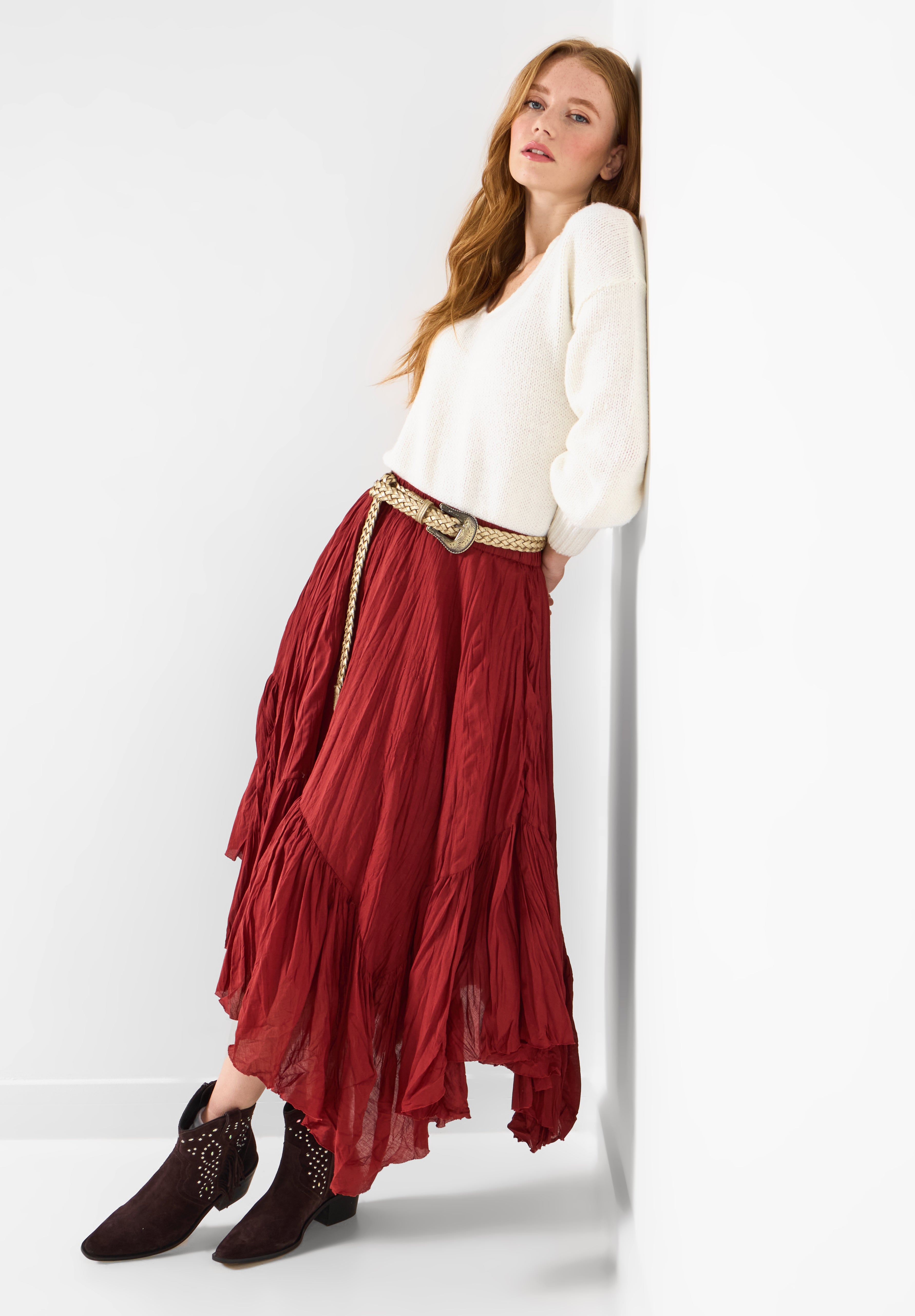 Handkerchief Hem Crinkle Midi Skirt image number 5