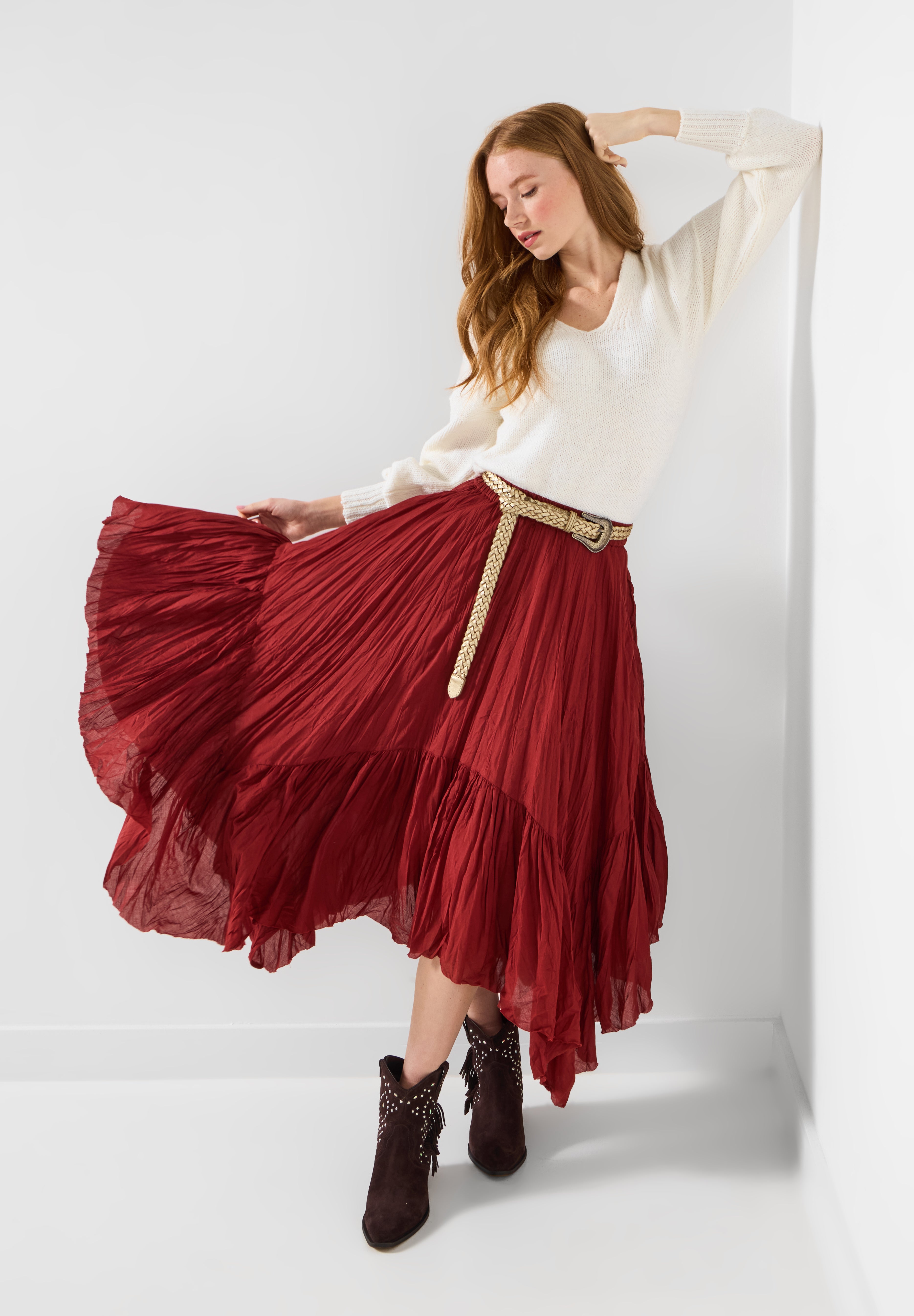 Handkerchief Hem Crinkle Midi Skirt image number 0