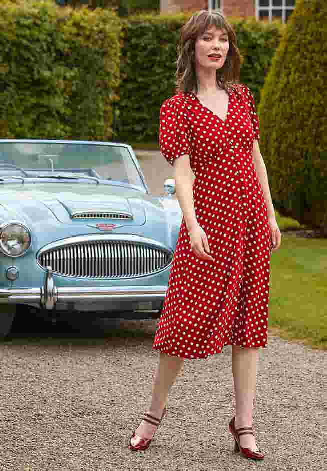 Retro Button-Front Knee-Length Dress image number 4