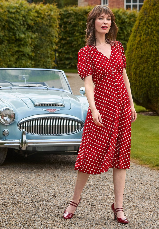 Retro Button-Front Knee-Length Dress image number 4