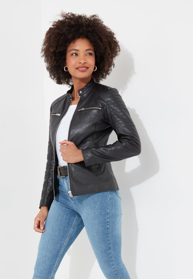 Leather Zip Biker Jacket image number 3
