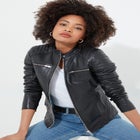 Leather Zip Biker Jacket image number null