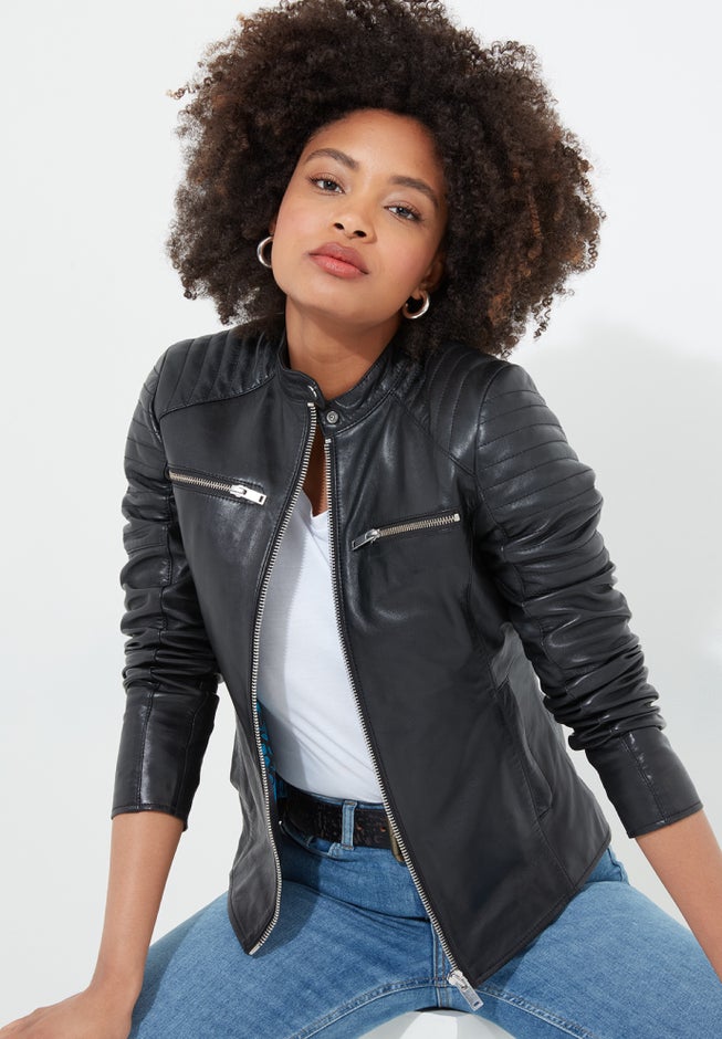 Leather Zip Biker Jacket image number 0
