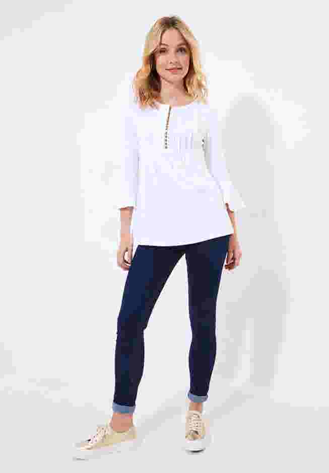 Stretch Cotton Bell Sleeve Henley image number 1