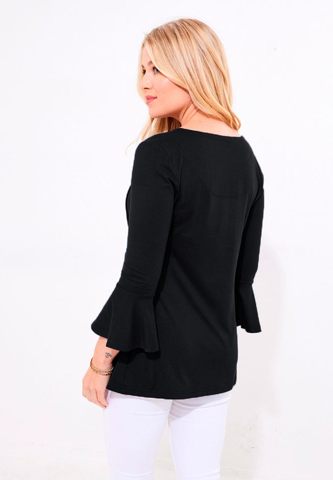 Stretch Cotton Bell Sleeve Henley image number 3