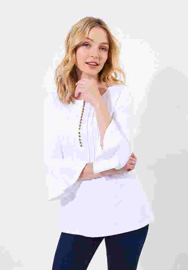 Stretch Cotton Bell Sleeve Henley image number 0