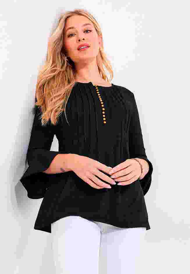 Stretch Cotton Bell Sleeve Henley image number 0