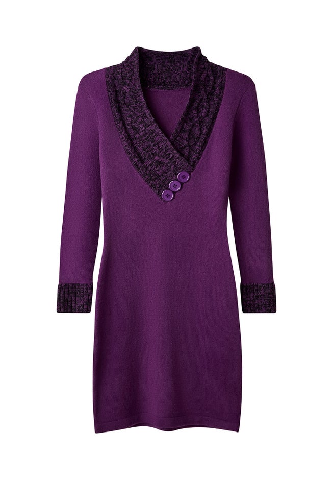 Cable V-Neck Sweater Dress image number 2