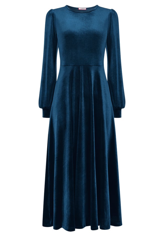 Crew Neck Velvet Midi Dress image number 4