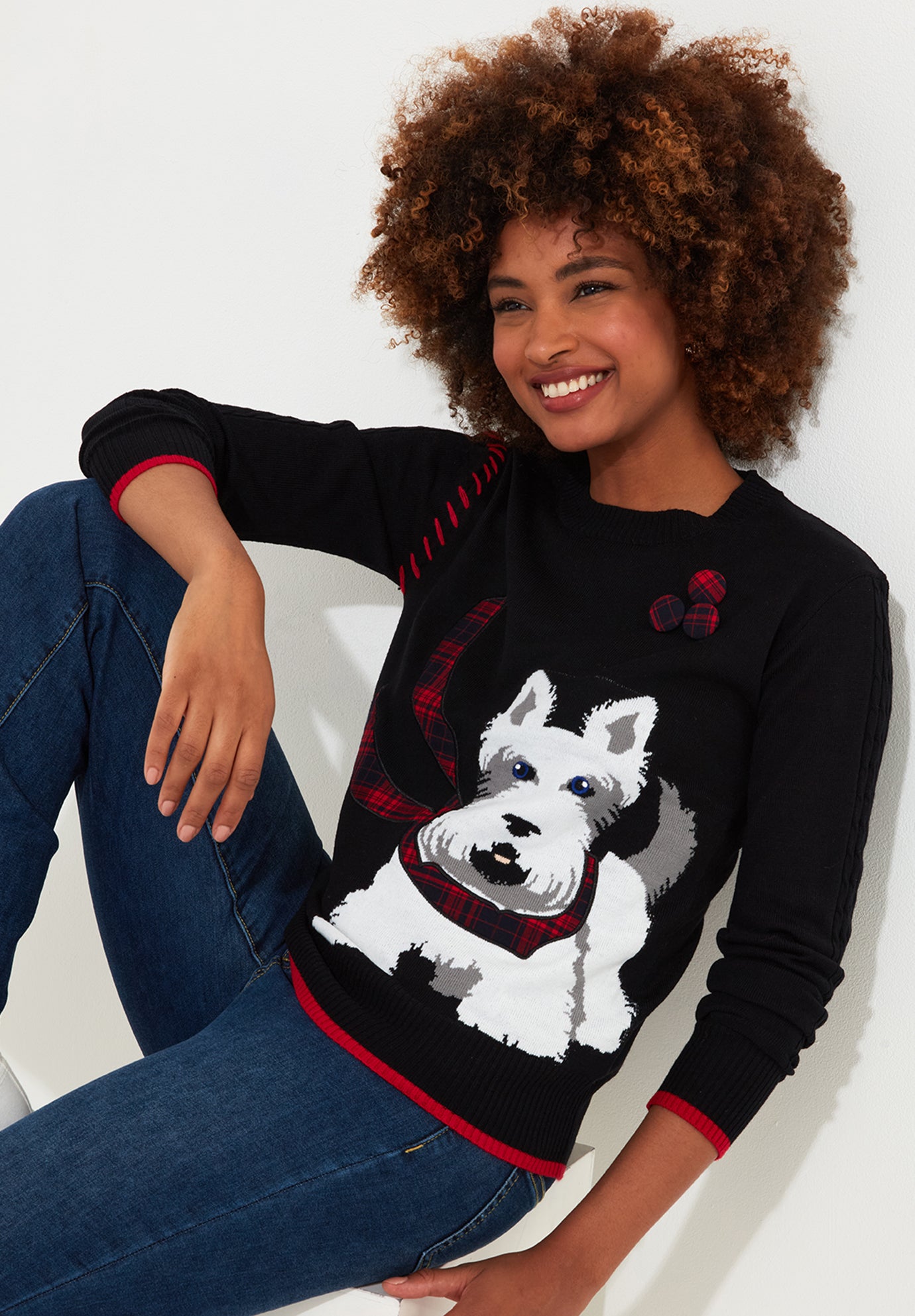 Puppy In Plaid Pullover Novelty Sweater image number 0