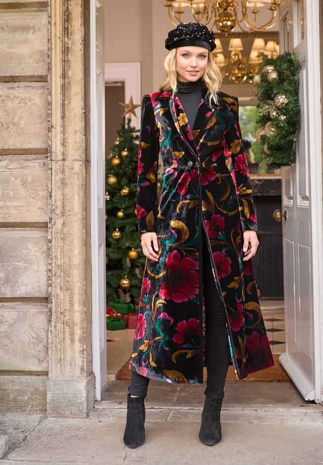 Longline Floral Velvet Blazer image number 2