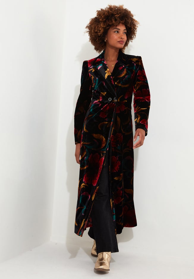 Longline Floral Velvet Blazer image number 0