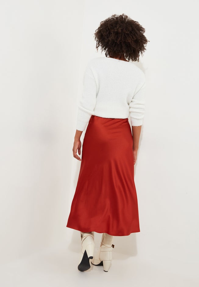 Fluted Satin Midi Skirt image number 3