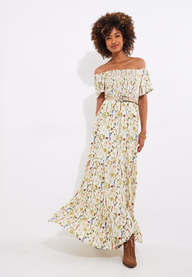 Smocked Crinkle Meadow Maxi Dress image number 2