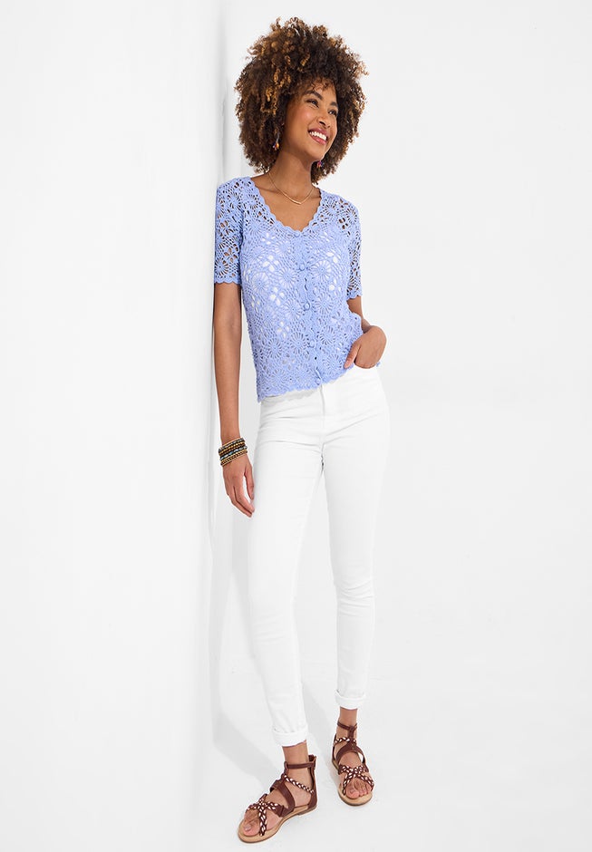Crochet V-Neck Cardigan image number 4