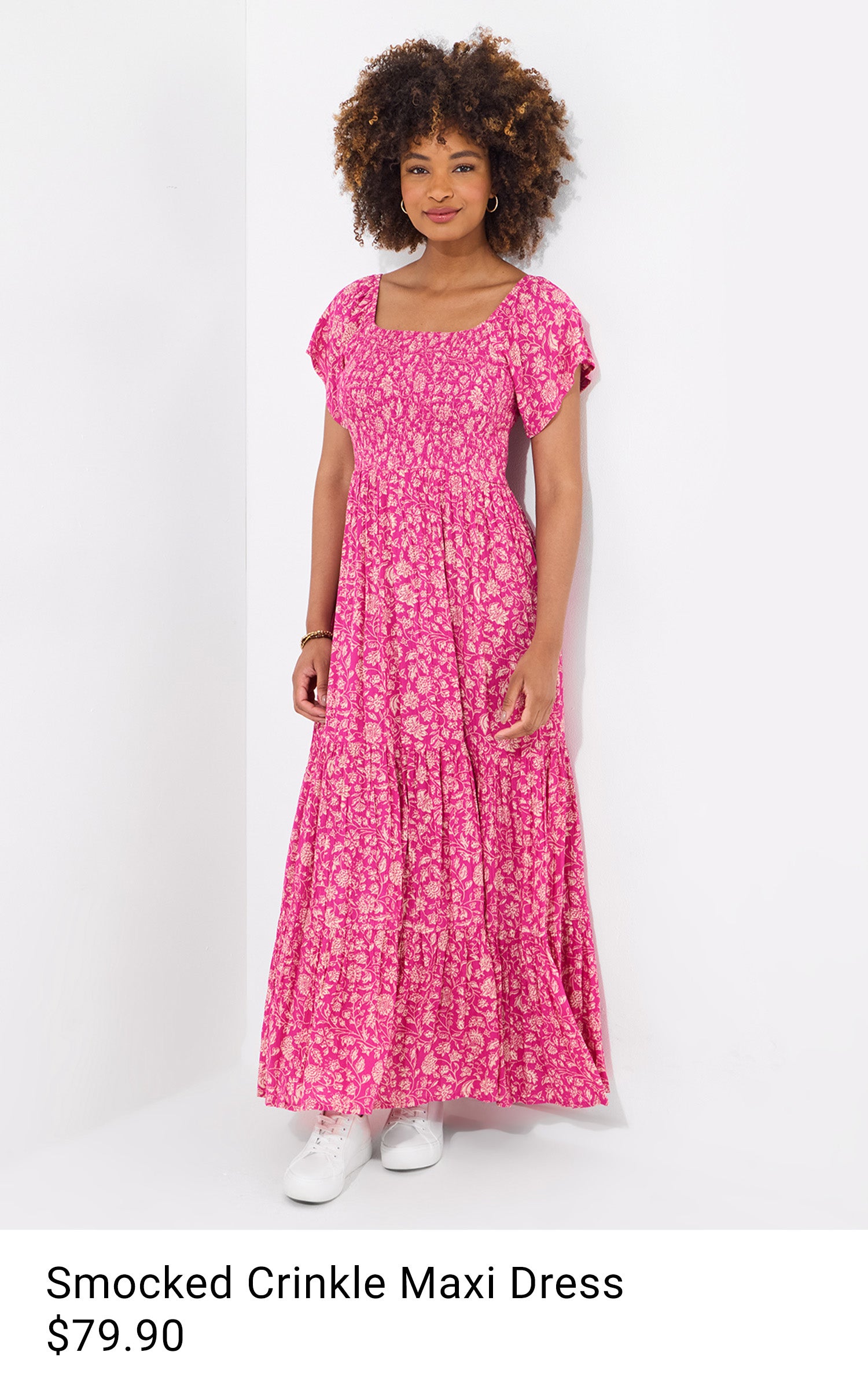 Smocked Crinkle Meadow Maxi Dress $79.90