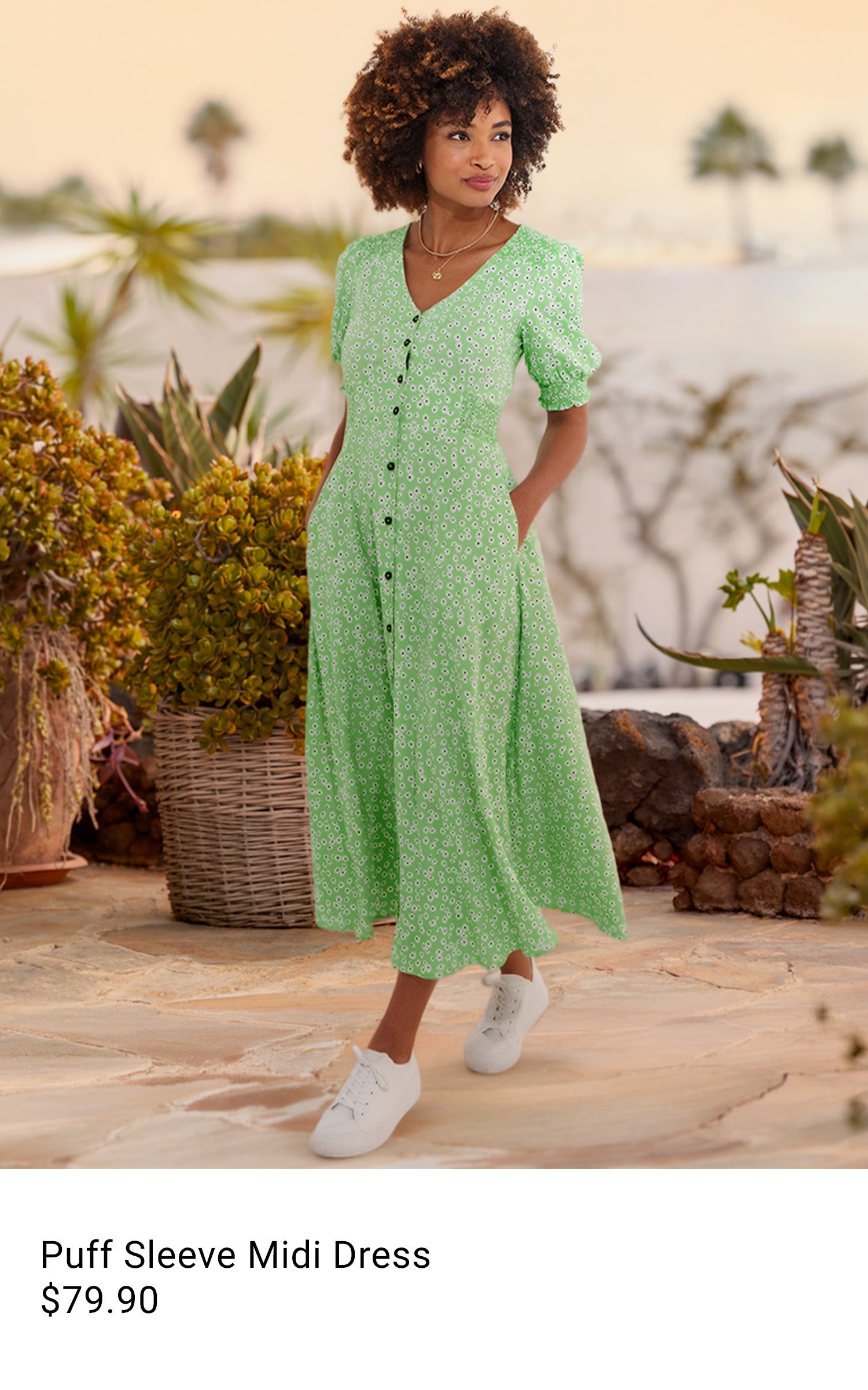 Puff Sleeve Midi Dress $79.90
